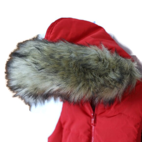 Liz Claiborne Red Quilted Puffer Vest Size L Large Fur Trim Hood Zipper - Picture 8 of 12